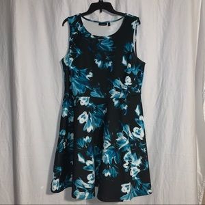 Blue Floral Skater Dress with Pockets!